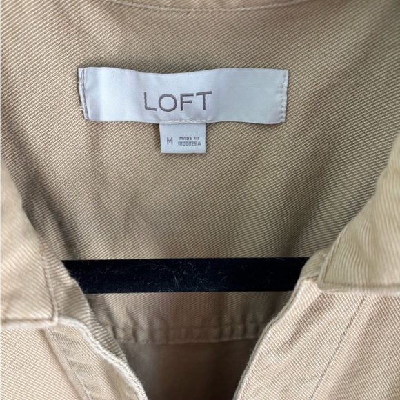 LOFT Khaki Safari Utility Tunic Dress – Button Front Pockets Roll Tab Sleeves M - Picture 5 of 8